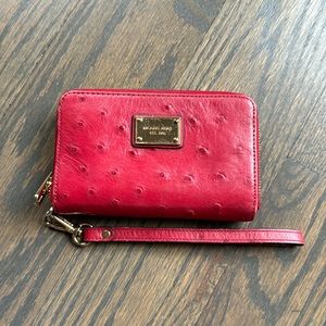 Women’s Michael Kors Red Ostrich Print Leather Wallet Wristlet